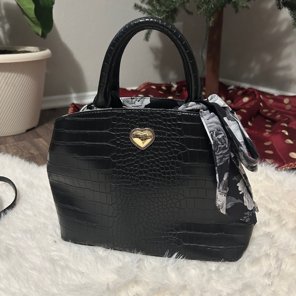 Betsey Johnson Gigi Black Triple Entry Satchel W/ Scarf